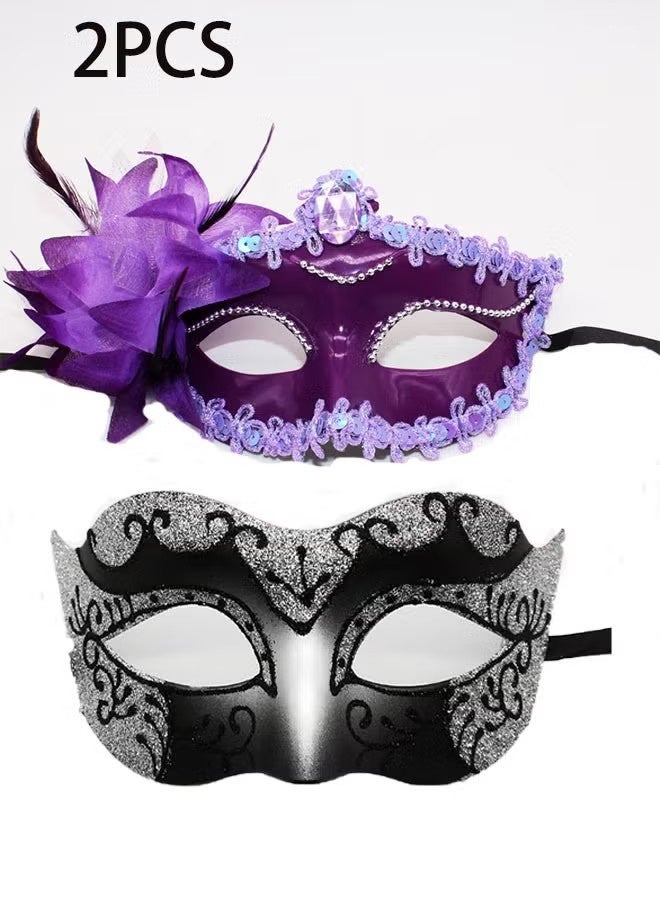 YJ 2 Pcs Couple Masquerade Mask Set Venetian Party Mask Mardi Gras Mask Costume Mask Fancy Dress Mask for Women Men - Image 1